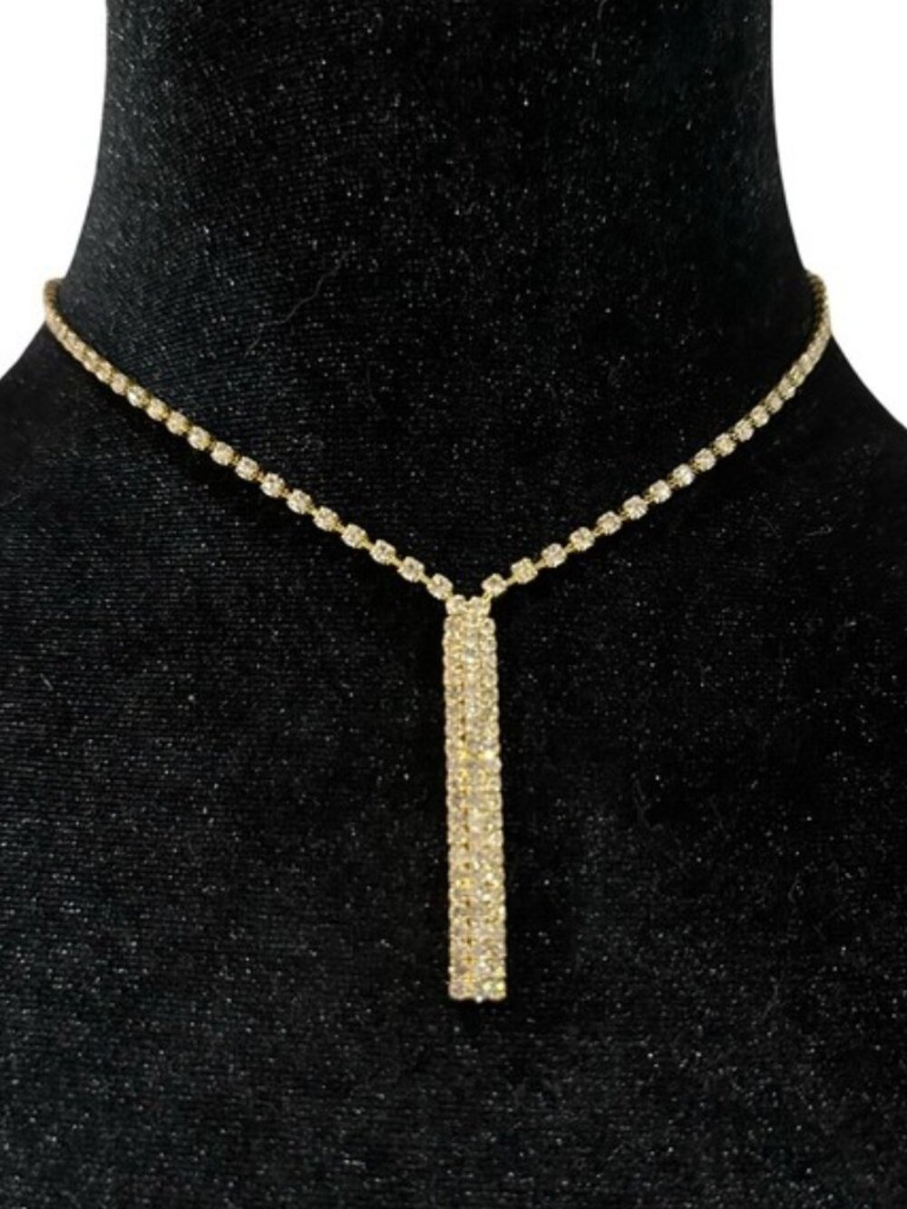Rhinestone Encrusted Choker Necklace Gold Tone Adjustable Length Signed